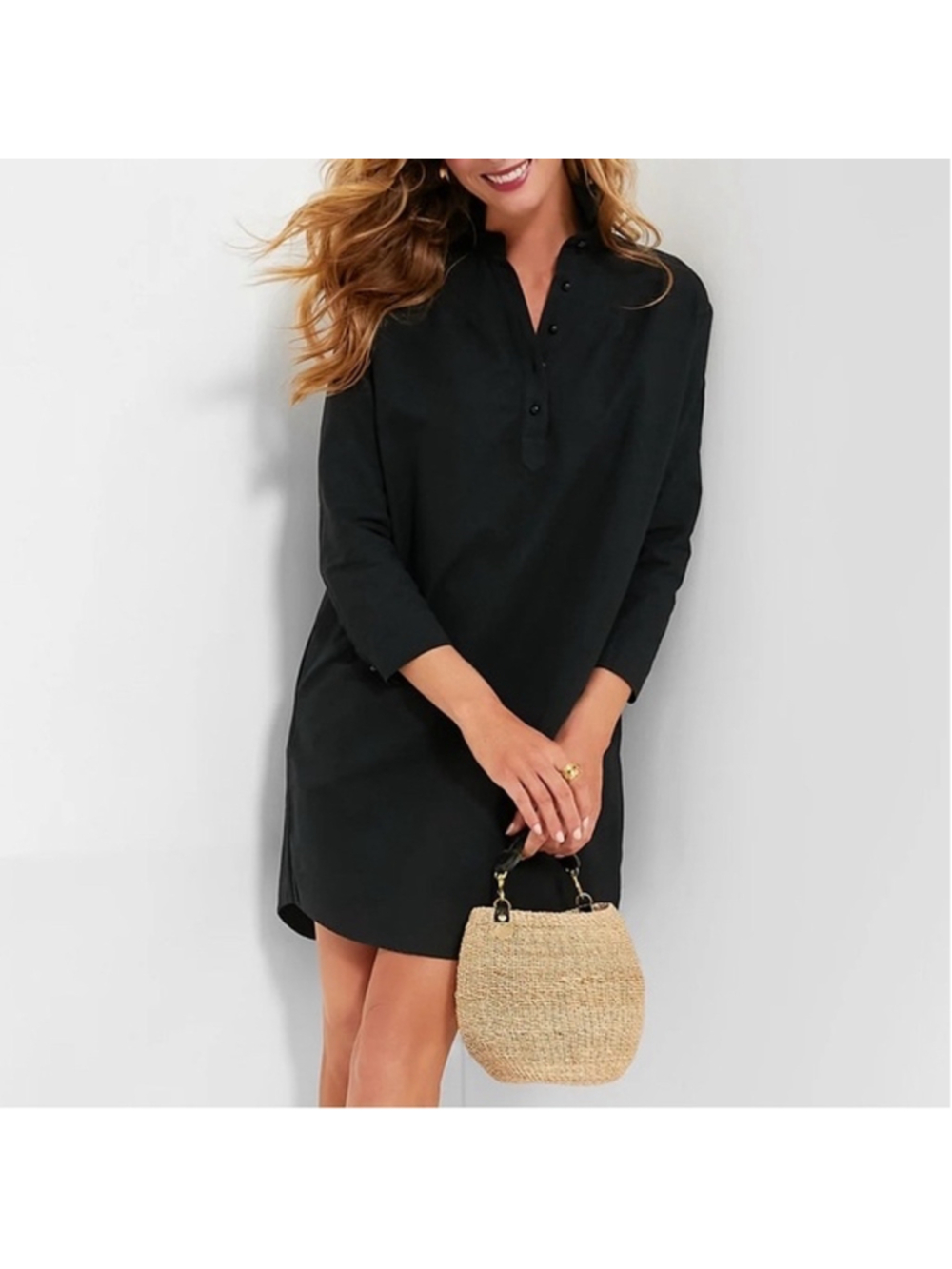 Pomander Place Polly Black Cotton Popover Shift Dress M